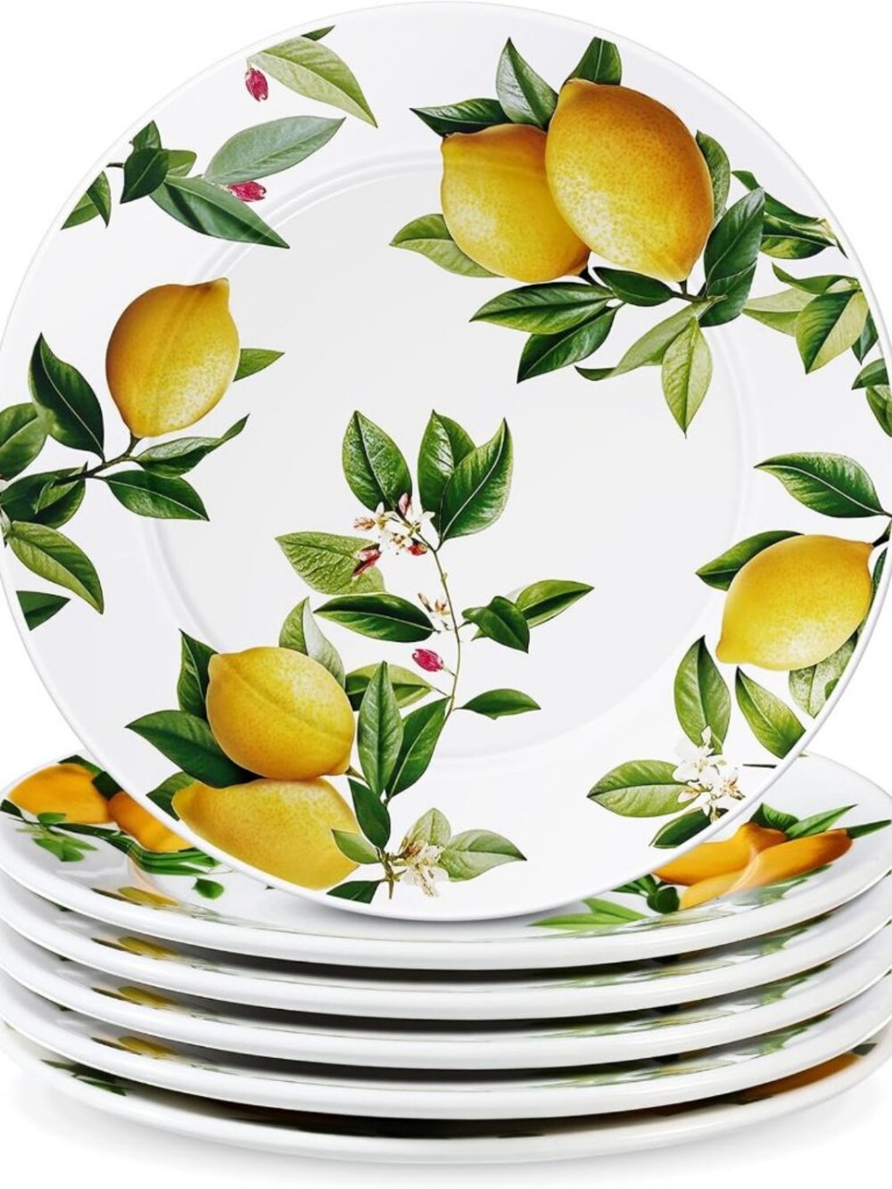 Set of 6 Lemon-Themed 6-Inch Ceramic Plates for Dinner, Salad & Appetizers